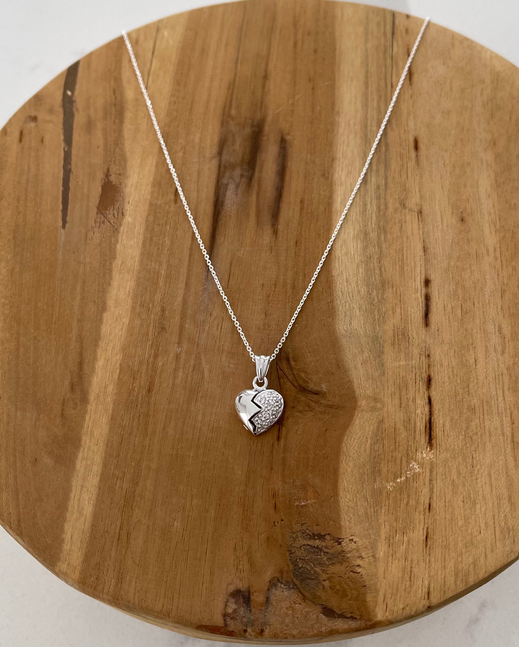 Sterling Silver Broken Heart with Cubic Zirconia's with an Anchor Chain